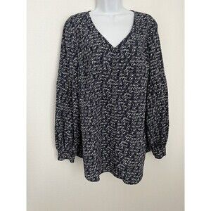 Cabi Te Amo Top Love Print Bishop Sleeve V Neck Blouse Womens M Valentines Day